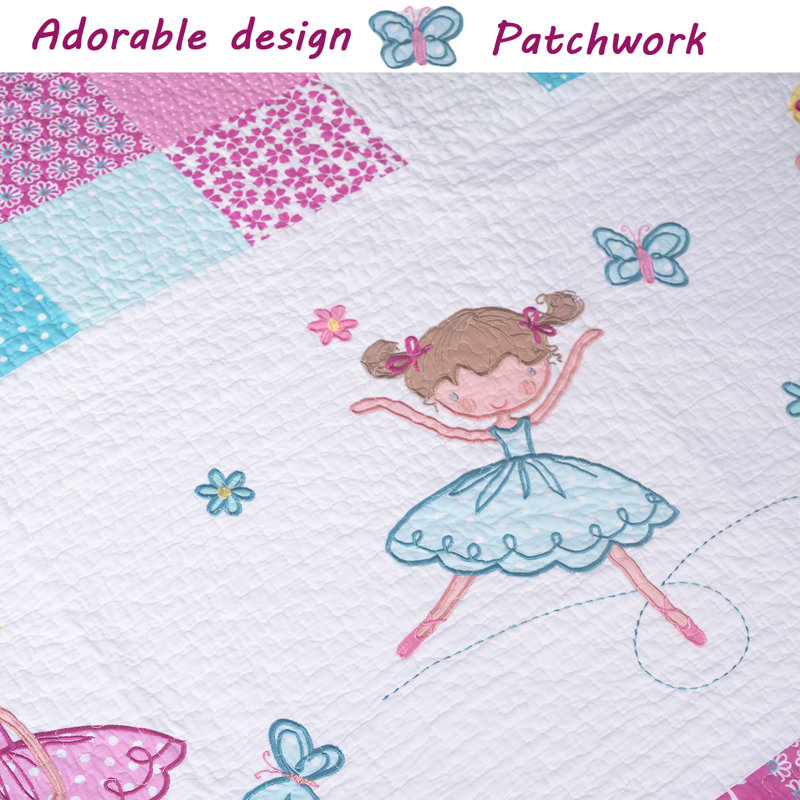 Pink and Purple Cotton Reversible Twin Quilt Set