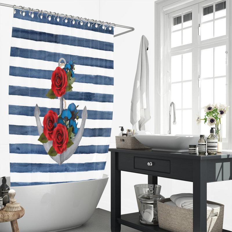 Rideau de douche simple, Bleu, rouge, blanc, H 83 po x l 70 po x P 6 po