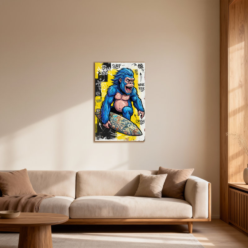 Animaux, singe bleu, surf, art graffiti, H 40 po x l 28 po