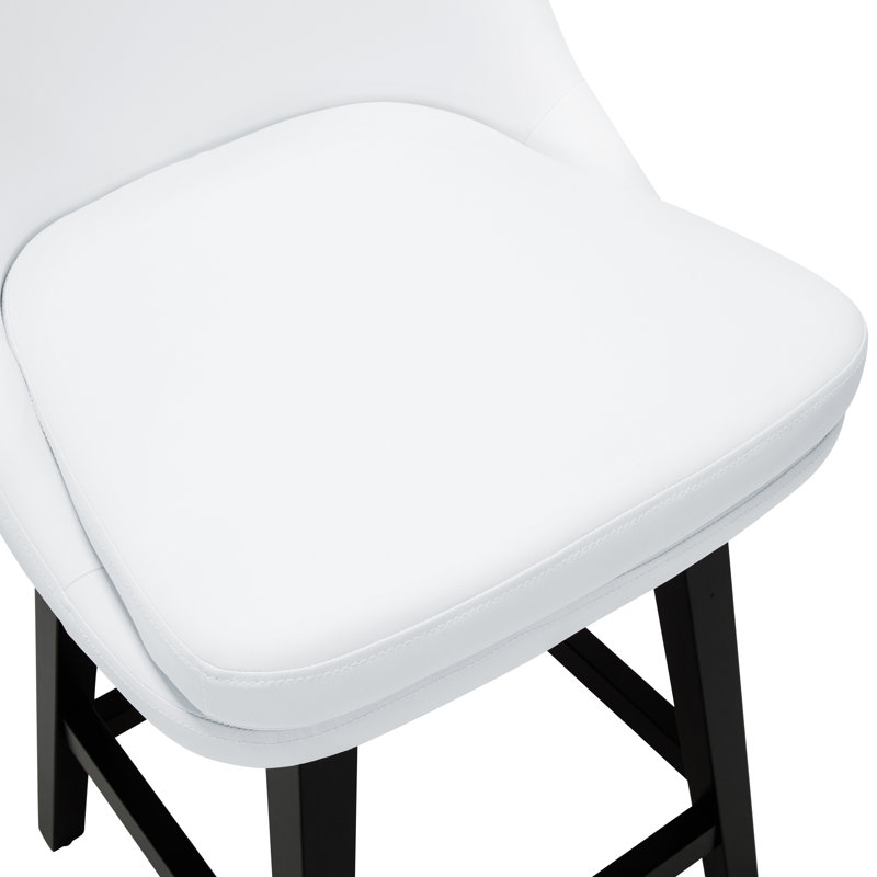 Swivel Bar Stools, 26" Counter Height Bar Stool with Solid Wood Legs, Modern Upholstered Barstools with Back for Kitchen Island, 1 Pieces, PU Leather in White