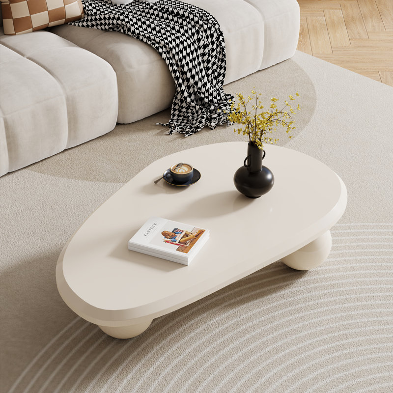 Table basse moderne ovale de 51 pouces, couleur crÃ¨me, noir et brun, avec trois pieds ronds, Plateau noir / base noire, Noir