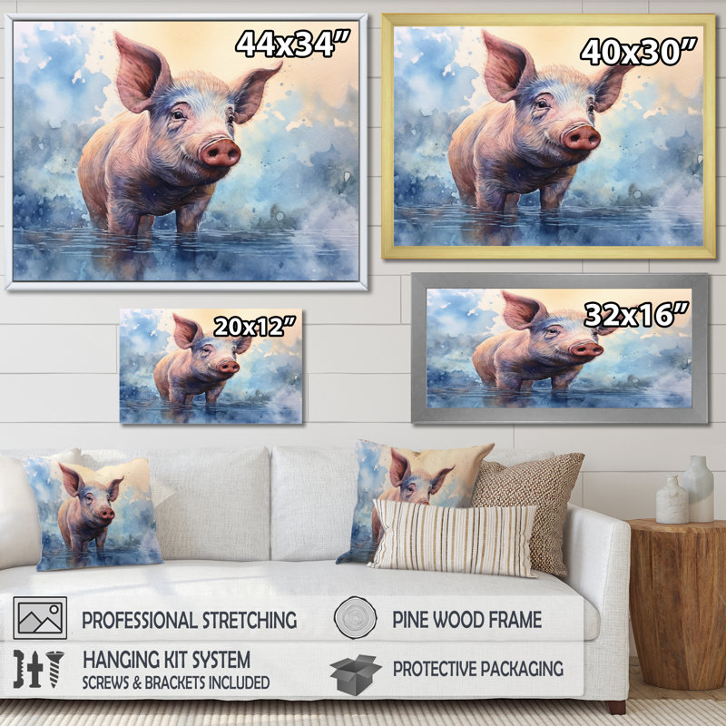 Sweet Piglette sur toile, H 12 po x l 20 po x P 1 po, Cadre simple noir