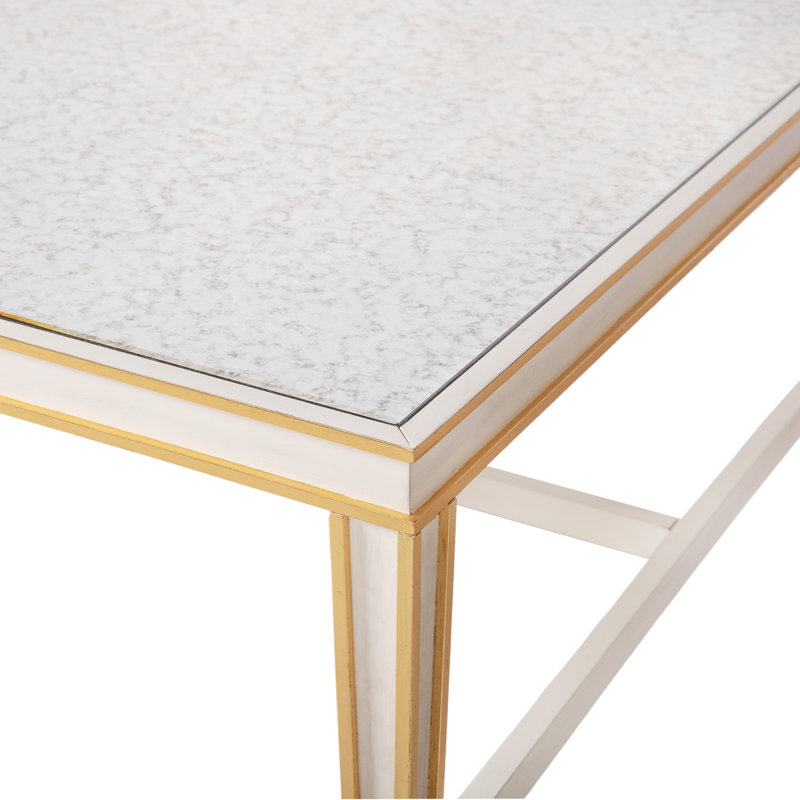 Table basse carrée à 4 pieds Lilly, Blanc antique, H 18,5 po x L 60 po x l 30 po