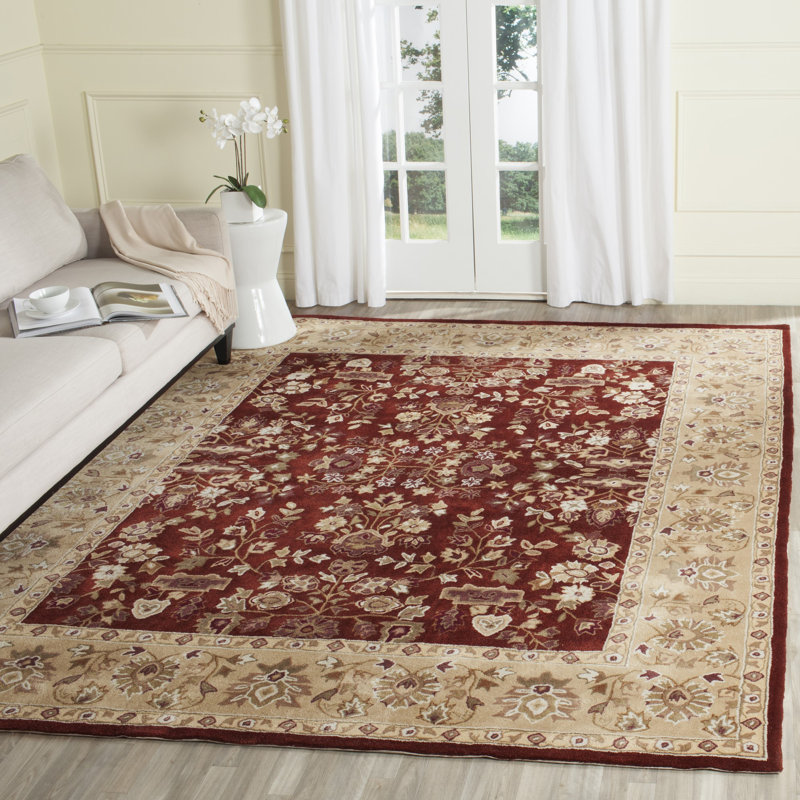 Tapis floral crocheté à la main Halleh en brun / rouge, Rectangle 8 pi x 10 pi