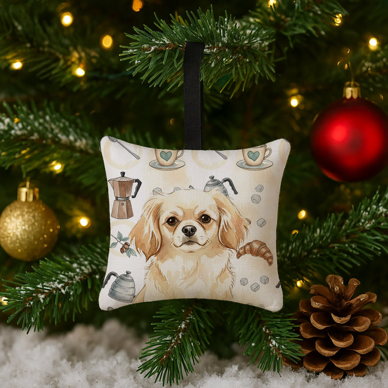 Ornement carré en tissu crème avec épagneul tibétain café 3,5 x 3,5, Tibetan Spaniel Cream