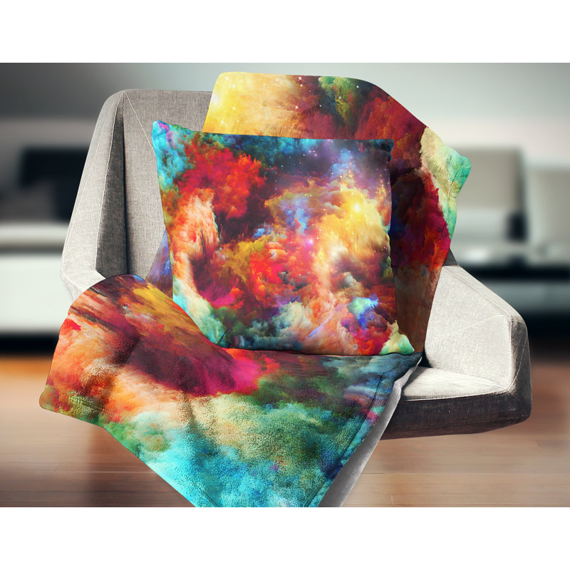 Fractal Paint Fusion - coussin imprimé abstrait, 18 po x 18 po, Coussin décoratif