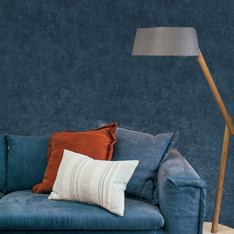 Peacock Dark Blue Distressed Wallcoverings Faux Concrete Textured Wallpaper Roll
