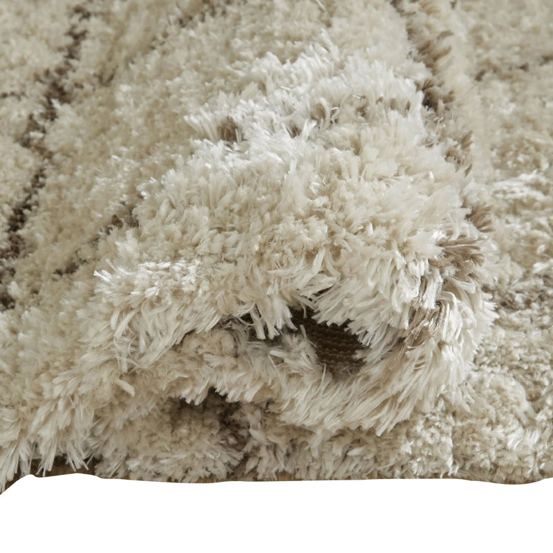 Tapis moyen Wreno 5 x 7, motif écossais, velours de 50 mm, crème et PET brun, Brun