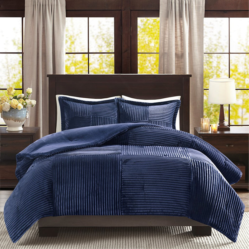 Ensemble d'édredon en duvet synthétique très grand King / Cal, Édredon très grand californien + 2 taies décora, Marine