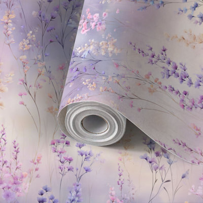 Peel and Stick Wallpaper Contact Paper Elegant Lavender Botanical Floral Repeat Soft Watercolor Art Self Adhesive and Removable 17.7in x 118in(45x300cm)