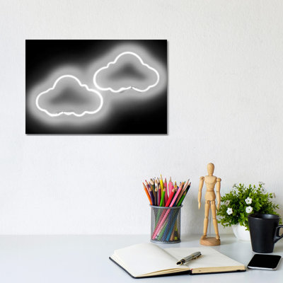 Neon Clouds White On Black by Hailey Carr - Wrapped Canvas Print