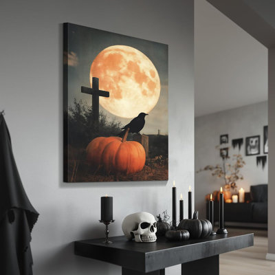 Halloween, décoration murale sur toile 16 x 24 pouces, citrouille, corbeau, horreur, toile, grande lune, affiche, décor gothique mystérieux, impressions de style universitaire sombre pour le salon, la chambre, le couloir, la maison, le couloir, la décoration intérieure