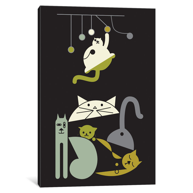 Chats par Fatowl - impression sur toile tendue, H 26 po x l 18 po x P 1,5 po, Pas de tapis, Toile tendue