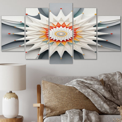 «Visionary Dream Retro Mandala On White I», reproduction d'art sur toile à spirales abstraites - 5 panneaux