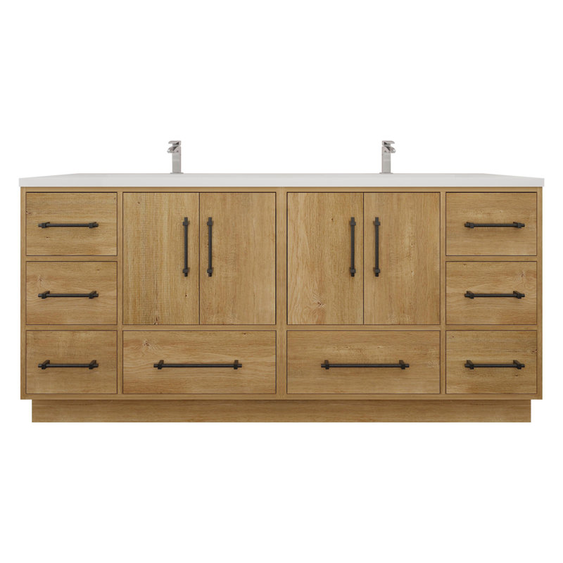 Victoria 70.9'' Double Bathroom Vanity with Acrylic Top, Oak
