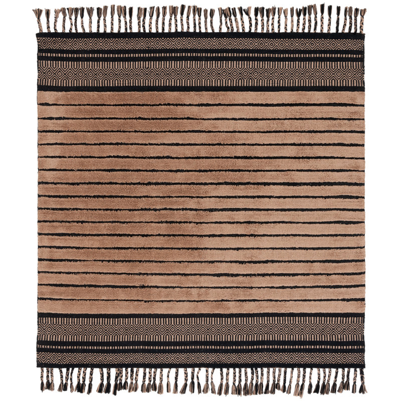 Laloni Hand Woven Cotton Pile Striped Rug, Rectangle 3' x 5'