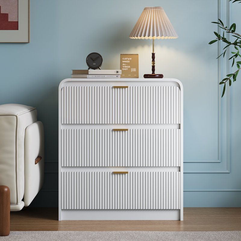 3 Drawer Fluted Nightstand For Bedroom, 27.6’’w X 15.8’’d X 31.5’’h, White