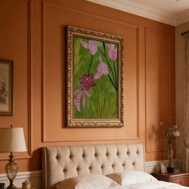 Cadre mural rétro rose et rouge FloralOrnate, L 20 po x l 30 po