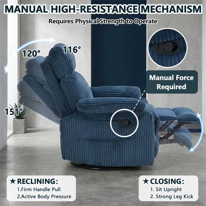 Fauteuil inclinable, Velours côtelé bleu