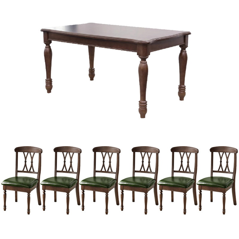 6 - Person Walnut Solid Wood Solid Wood Top Four Leg Dining Set, 30.71"H x 53.15"L x 33.46"W