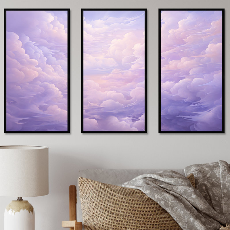«Purple Pastel Lansdcape - Clouds», ensemble de reproduction d'art mural, Cadre flottant noir, H 32 po x l 48 po x P 1 po