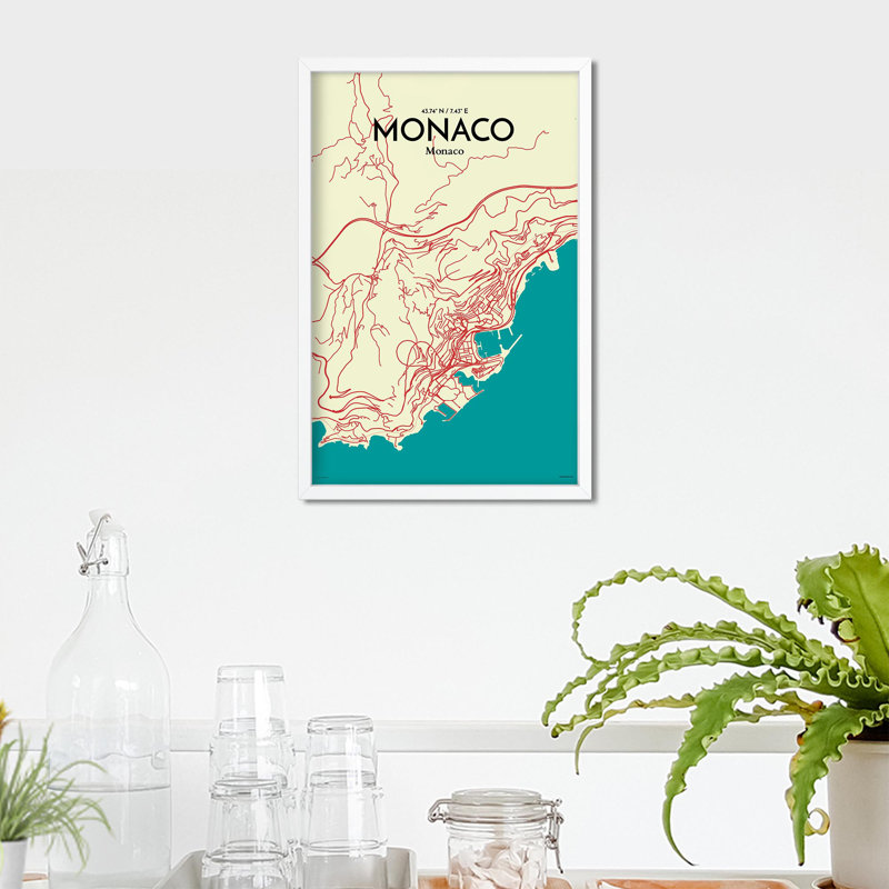 " Monaco City Map ", 17" H x 11" W