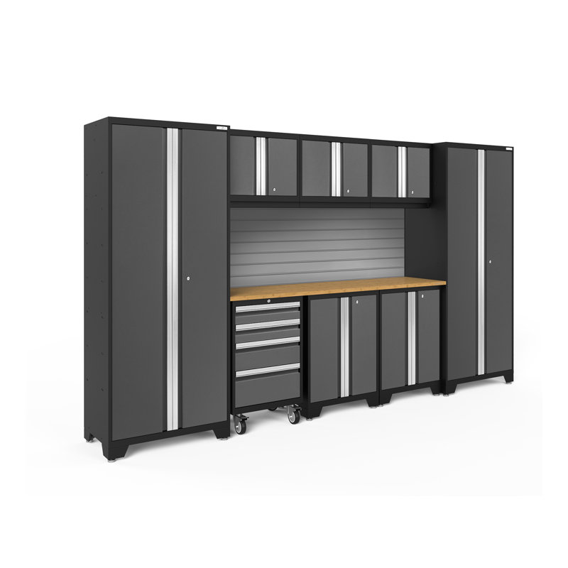 Bold Series 8 Piece Storage Cabinet Set, Gray, No Light, Bamboo