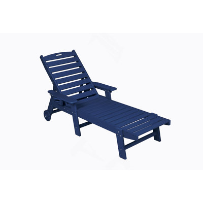 Outdoor Lounge Chair With Wood Texture, Oversized Chaise Lounge With 5 - Position Adjustment, Hdpe Material, Wheels And Cup Holder For Pool, Deck And Poolside