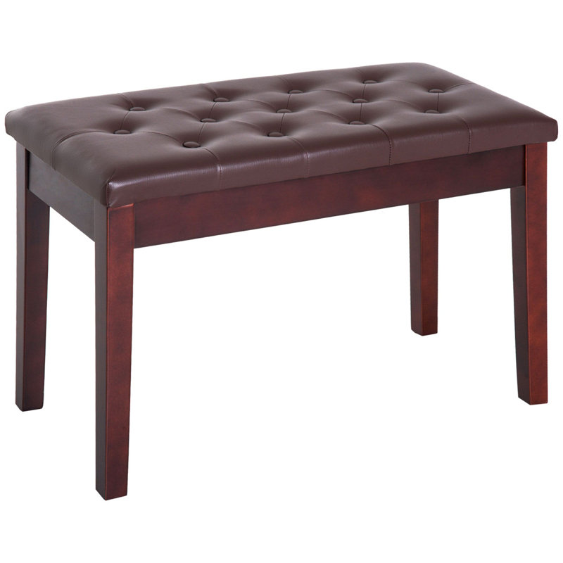Luxury Piano Bench, Duet Piano Chair with Faux Leather Padded Cushion and Wooden Frame, Button, Brown