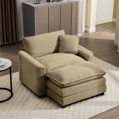 Canapé confortable à siège profond avec repose-pieds simple avec repose-pieds et un coussin, convient au salon et à la chambre à coucher, club plusieurs occasions, tissu velours côtelé brun clair