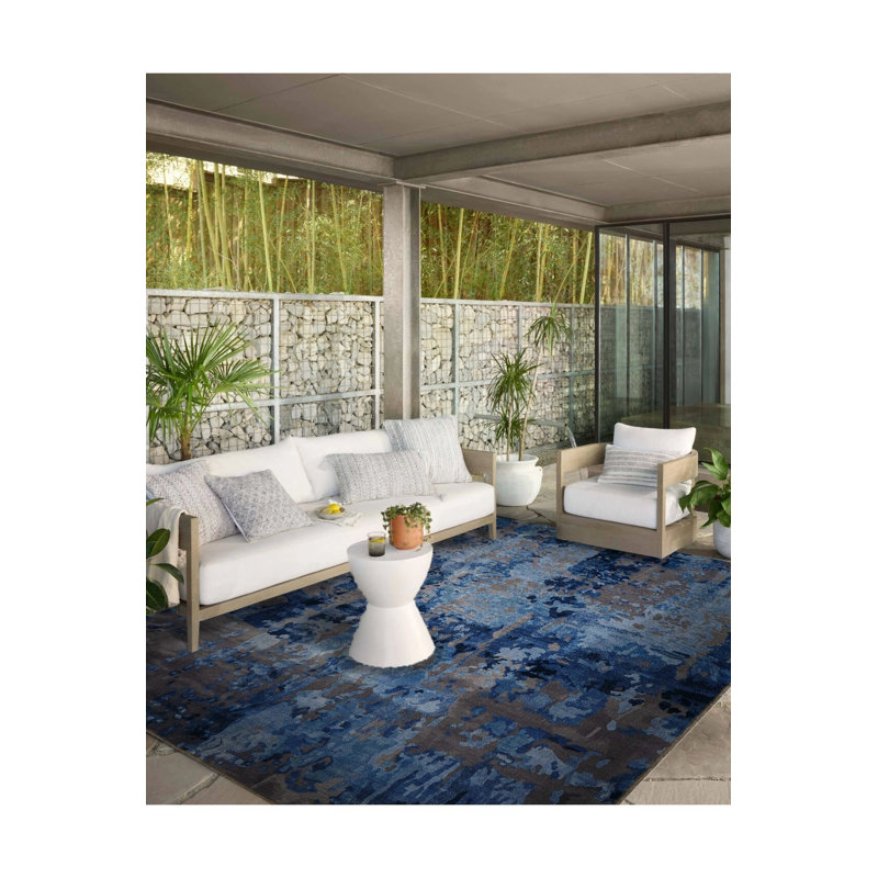 Tapis décoratif moderne à motif abstrait bleu et gris lavable à la machine
