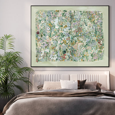 Extra Large Wall Art Fabric Print - Wildflower Meadow Colorful Botanical Floral Artwork Artwork Decor for Living Room or Bedroom - "Frame Assembly Required (Unfinished Frame)"