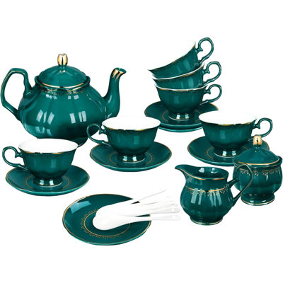 21 Piece Vintage Porcelain Tea Set,  With  Trim Fine China Tea Sets For Party, Teapot With Tea Cup And Saucers Set For 6, Christmas Gifts