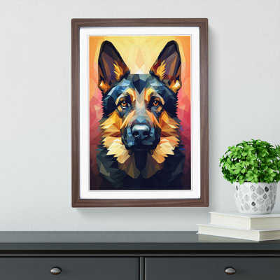 German Shepherd Geometric No.2 - Single Picture Frame Print on Wood
