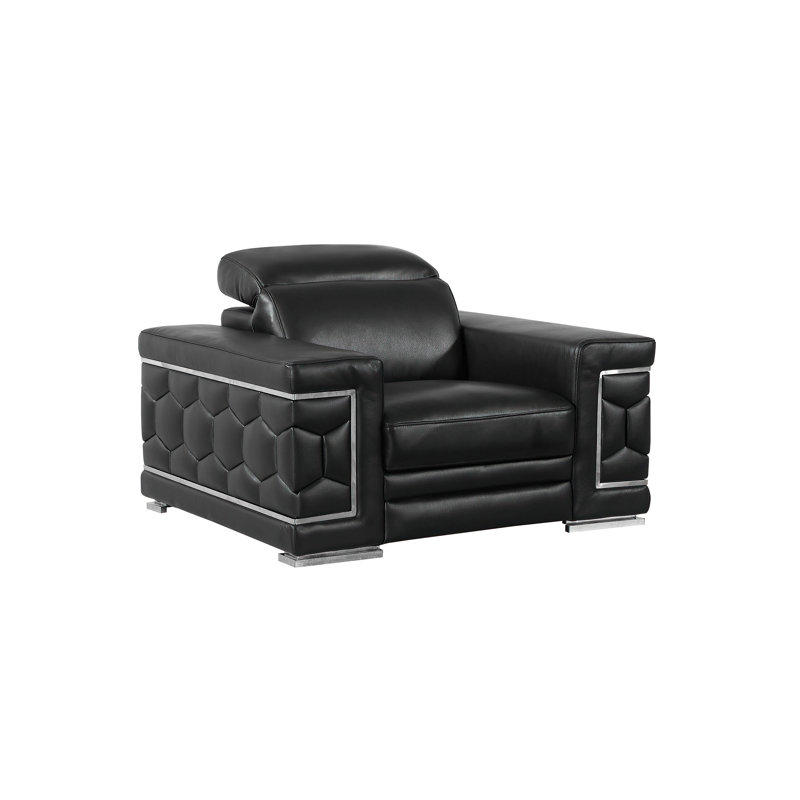 Ensemble de salon configurable en cuir véritable inclus 3 pièces Yurith, Cuir véritable noir