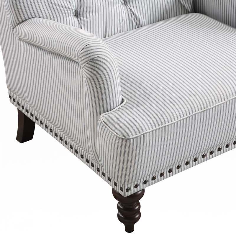 Auguust 34" Traditional Tufted Living Room Chair - Velvet Living Room Chair with Tufted Design, Elegant Nailhead Trim and Sturdy Espresso Wood Legs
