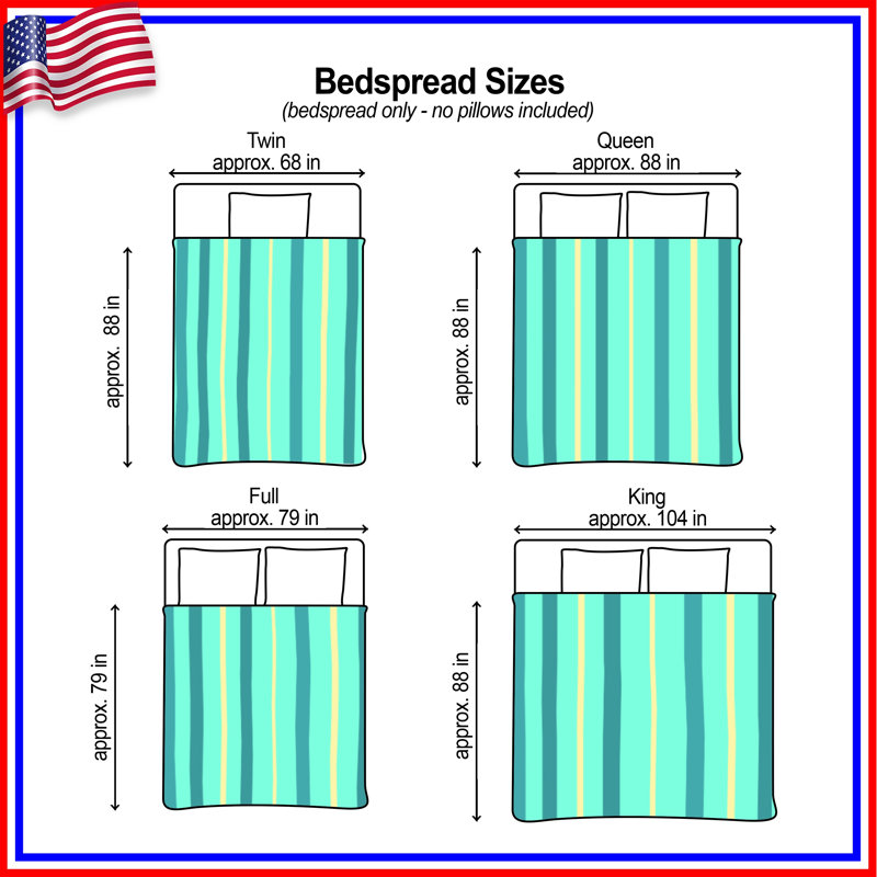 Teal Yellow Stripes Quilted Bedspread All Sizes, Twin