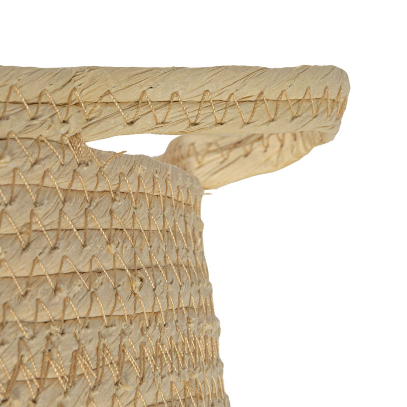 Round Handwoven Paper Rope Basket with Terracotta Stripe and Handles