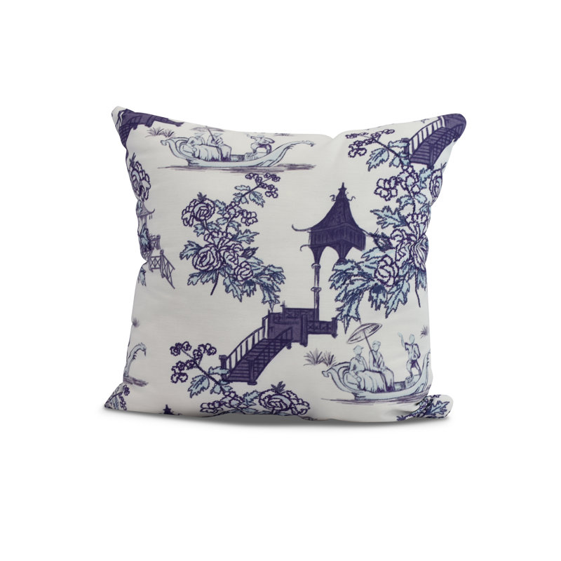 Housse de coussin d'extérieur carré à motif floral Palm Beach, Bleu marine, 20 po x 20 po
