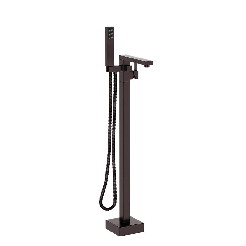 Robinet de baignoire autoportant en bronze avec douche à main - métal, design élégant en métal