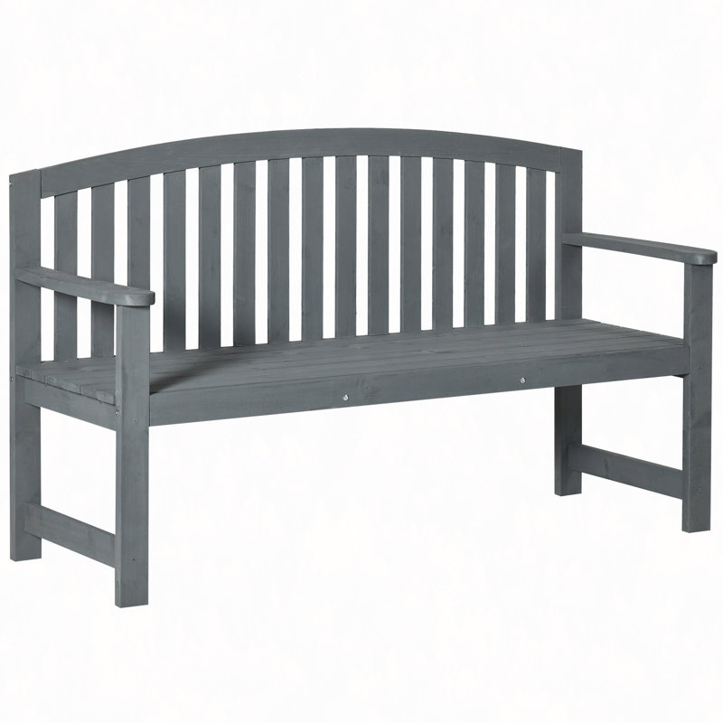 56" Outdoor Wood Bench, 2-Seater Garden Bench With Backrest And Armrest, Patio Bench For Patio, Porch, Poolside, Balcony