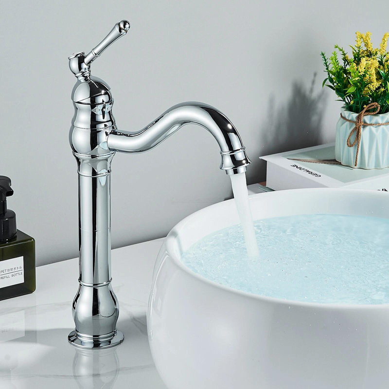 Robinet de lavabo vasque chromé à poignée simple avec grande cuve avec drain