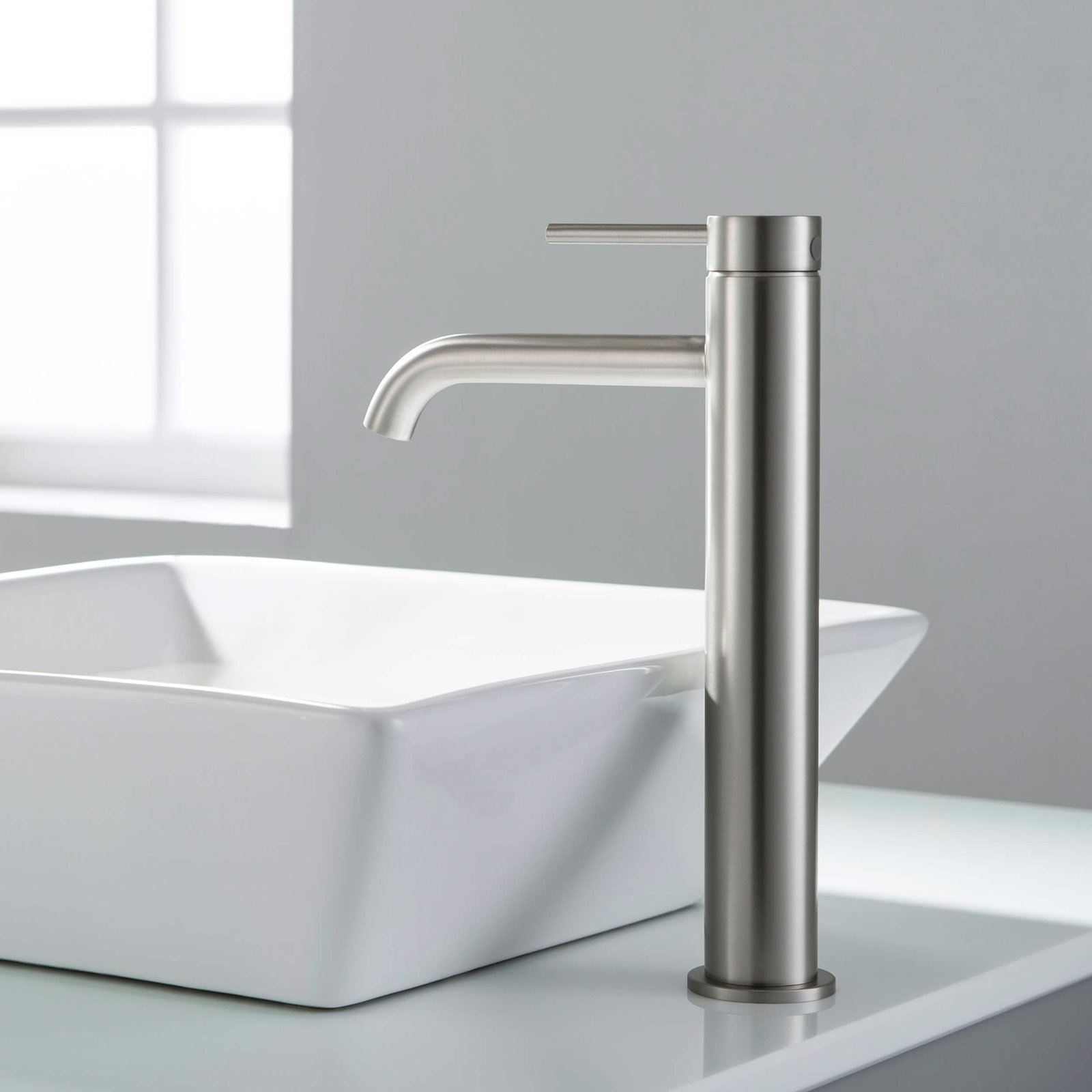 Vessel Sink Bathroom Faucet, Brushed Nickel, Without Drain Assembly