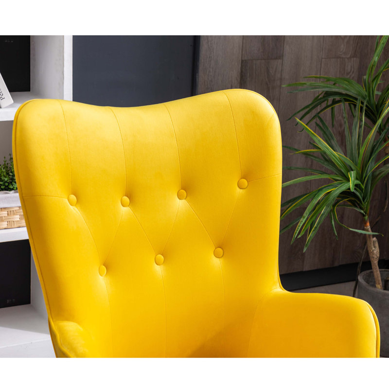Elegant Oak-Finished Brown Velvet Wingback Office Chair