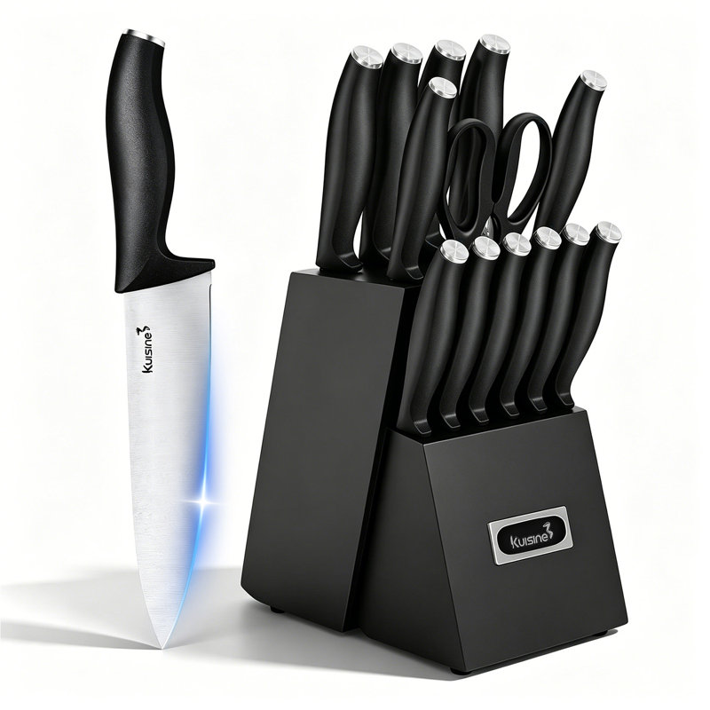 Ensemble de couteaux en acier inoxydable à haute teneur en carbone avec poignée ergonomique K Kitchen, Noyer
