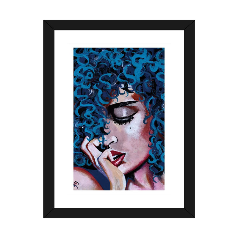 «A Happy Woman Is a Satisfied Woman» par l'artiste Ria - reproduction d'art, H 32 po x l 24 po x P 1 po, Papier encadré noir
