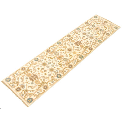 Tapis de couloir en laine noué à la main de conception unique noué à la main New Age 2 pi 6 po x 9 pi 7 po Tapis décoratif Ivoire/brun
