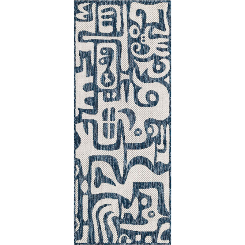 Tapis contemporain de couleur Nykeia de couleur bleue, Tapis de couloir 2 pi x 5 pi 3 po