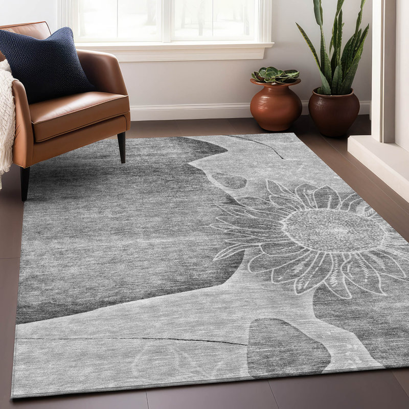 Premium Machine Washable Prisco Gray Rug, Rectangle 10' x 14'