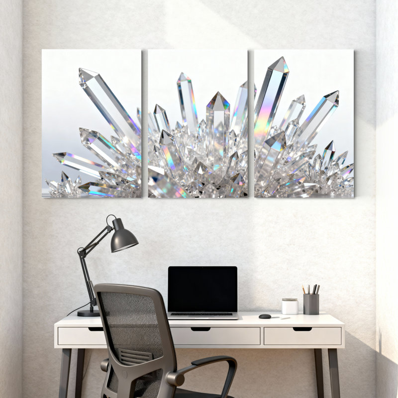 Ensemble de 3 œuvres d'art murales en cristal sur toile tendue, H 36 po x l 72 po